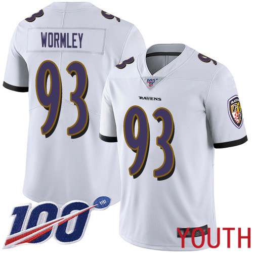 Baltimore Ravens Limited White Youth Chris Wormley Road Jersey NFL Football 93 100th Season Vapor Untouchable